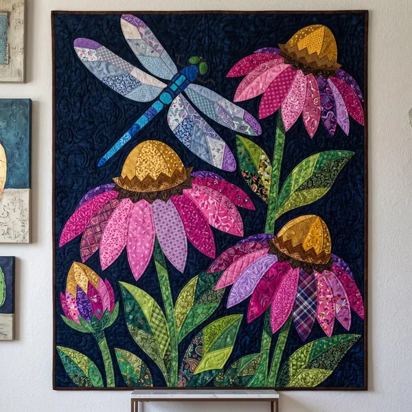 Coneflowers and Dragonfly quilt