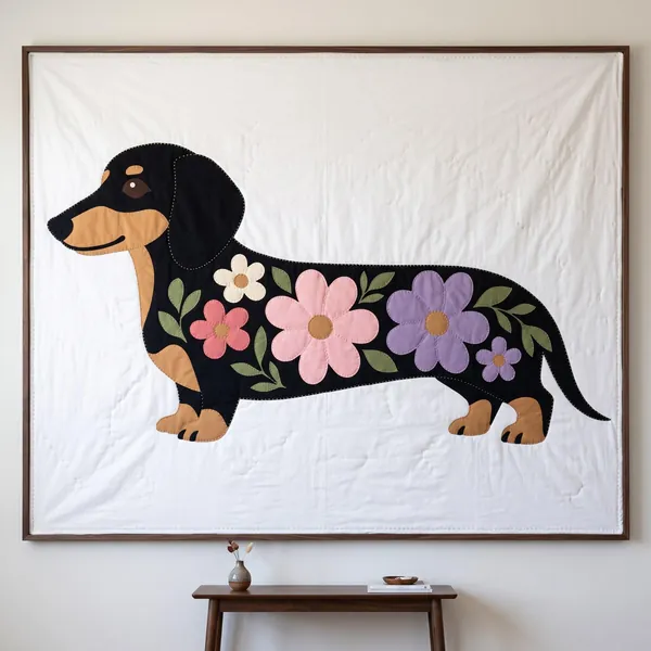Dachshund with Flowers quilt pattern